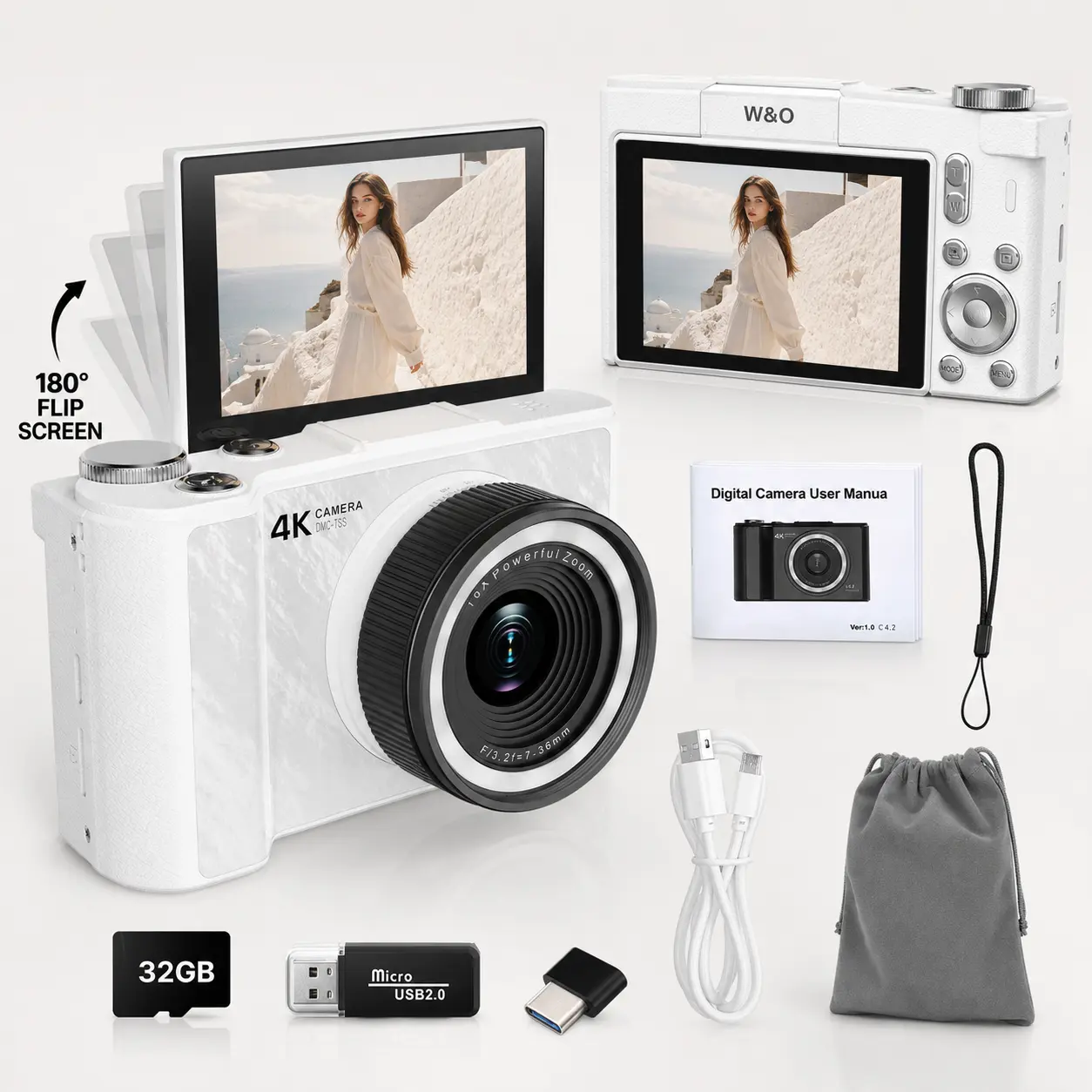 2026 Compact Digital Camera for Photography, 4K 48MP Vlogging Camera with 180° Flip Screen, Fill Light, 16X Digital Zoom and 32GB Card, Easy Point and Shoot Camera for Students and Young Women, Gift Idea