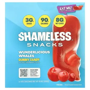 Shameless Snacks Gummy Candy, Wunderlicious Whales, 6 Bags, 1.8 oz (50 g) Each