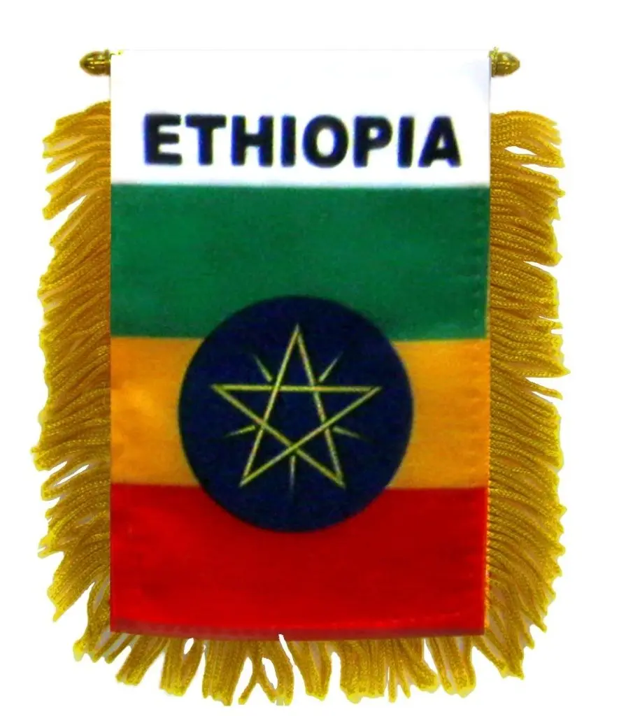 Ethiopia Star Mini Glass Banner - 4x6 in Hanging, Double-Sided, Plastic-Mounted Party Decor, Hanger-Mounted Window Flag for Home & Festive Supplies