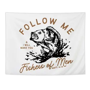 Vintage Christian Tapestry, Retro Bible Verse Fish Wall Tapestry for Home, Re...