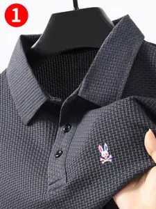 Men's Summer High-End Polo Shirt, Neon Skull Rabbit Print, Casual Fitted Short Sleeve, Breathable Twill Fabric, Available in Multiple Colors