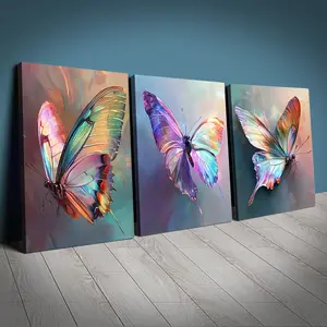 Set of Three Canvas Wall Art Prints, 30x40 Cm (11.81x15.74 Inches), Vibrant Butterfly Design, Home Decor for Living Room & Office