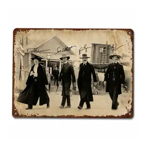 8x12in Vintage Tombstone Movie Aluminum Metal Sign - Wyatt Earp, Doc Holliday, Earp Brothers Walking Scene, Classic Western Home Wall Art Decor Plaque