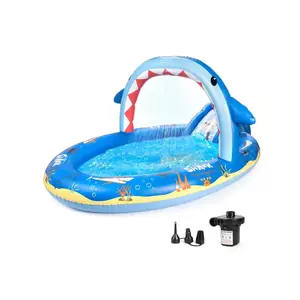 Rainbow Unicorn Inflatable Play Center Kiddie Pool With Slide And Sprinkler For Children, 8ft X 5ft X 9.5in Baby Pool For Backyard And Garden, Free Inflatable Pump