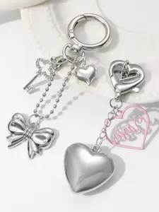 Silver Color Keychain with Embroidered Butterfly Heart Flame Design, Elegant Fashion Accessory for All Seasons, Stylish Key Ring