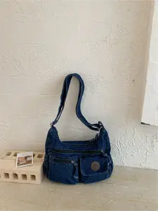 Simple Casual Denim Shoulder Bag, Multi-Layer Crossbody Bag, Stylish Daily Use Accessory, Perfect for Everyday Wear
