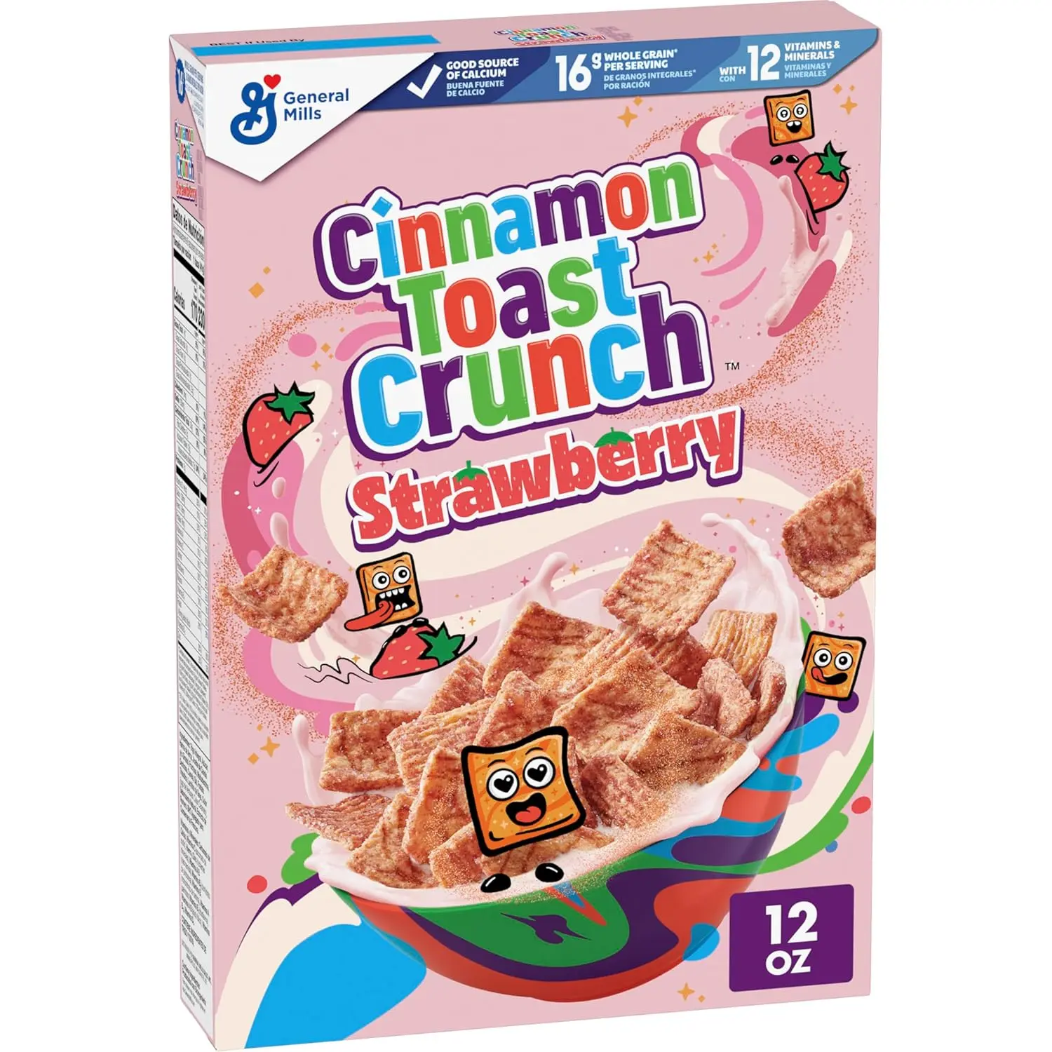 General Mills Strawberry Breakfast Cereal 12 oz Crispy Squares with Cinnamon Swirl & Tangy-Sweet Strawberry Flavor - Muesli, Food