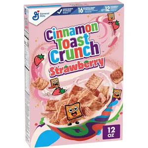 General Mills Strawberry Breakfast Cereal 12 oz Crispy Squares with Cinnamon Swirl & Tangy-Sweet Strawberry Flavor - Muesli, Food