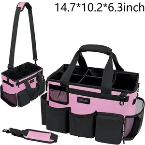 Pink Portable Wearable Cleaning Bag Cleaning Supplies Tote Bag Adjustable Cleaning Storage Bag Storage Bag Aluminum Mesh Pad Strap Belt