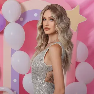 HAIRCUBE Long Mixed Blonde Highlights Wigs for Women Lace Front Wig Curly Hair with Dark Roots