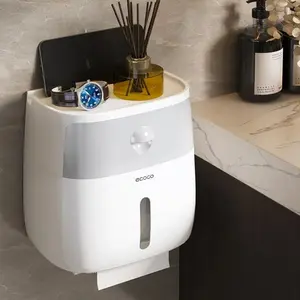 Double Drawer Tissue Box Wall-Mounted Waterproof Paper Roll Holder with No Drilling, Bathroom Storage Organizer for Home Use, Tissue Dispenser
