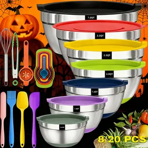 Stainless Steel Heavy-Duty Mixing Bowls Set with Airtight Lids - 20pcs 201 Rust-Resistant Nesting Bowls (7, 3.5, 2.5, 2, 1.5, 1, 0.67QT) Non-Slip Silicone Base, Color-Coded Lids & Polish for Baking, Serving - Large Bowl