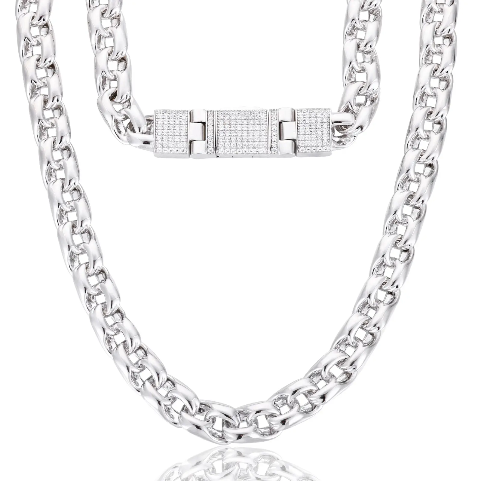 UCCIYO CMN11 Pave 12mm Round VVS Lab-Created Moissanite Iced Out Copper Base Gemstone Chain Necklace, New Arrival Miami Chain, Hip Hop Rapper Fashion Jewelry for Adults