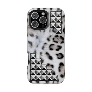 Studded Snow Leopard Magnetic Tough Phone Case, iphone 11 to 16