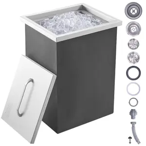Drop-in Type Insulated Box, 40 Qt Stainless Steel Ice Storage with Cover, Drain Kit, 14Lx12Wx18H Commercial Unit for Beverages, Outdoor Kitchen Ice Bar