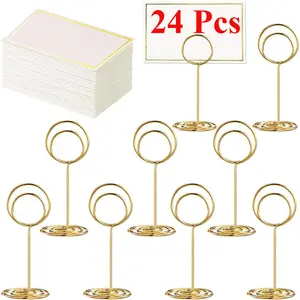 24 Pcs Premium Mini Table Number Holders and 24 Pcs Place Cards with Gold Foil Border, Place Card Holder, Table Sign Stand, Photo Picture holders for Centerpieces, Wedding, Party, Birthday