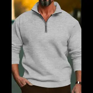 Men's Solid Half Zip Stand Collar?Sweatshirt, Regular Fit Casual Long Sleeve Pullover for Fall & Winter, Men's Clothes for Daily Wear