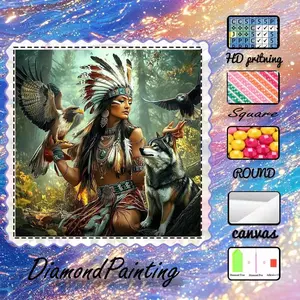 5D-DIY, high-grade velvet canvas, diamond art, diamond painting kit, eagle and wolf companions, natural forest AB drills, fairy dust drills, crystal drills, perfect home decoration, handmade diamond art painting kit, special craft diamond art kit.