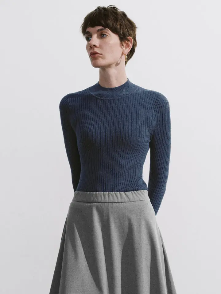 URBAN REVIVO Women's Slim-Fit Ribbed Turtleneck Knitwear - Viscose Soft Stretch Long-Sleeve Top for Casual, Office Wear UWB940013