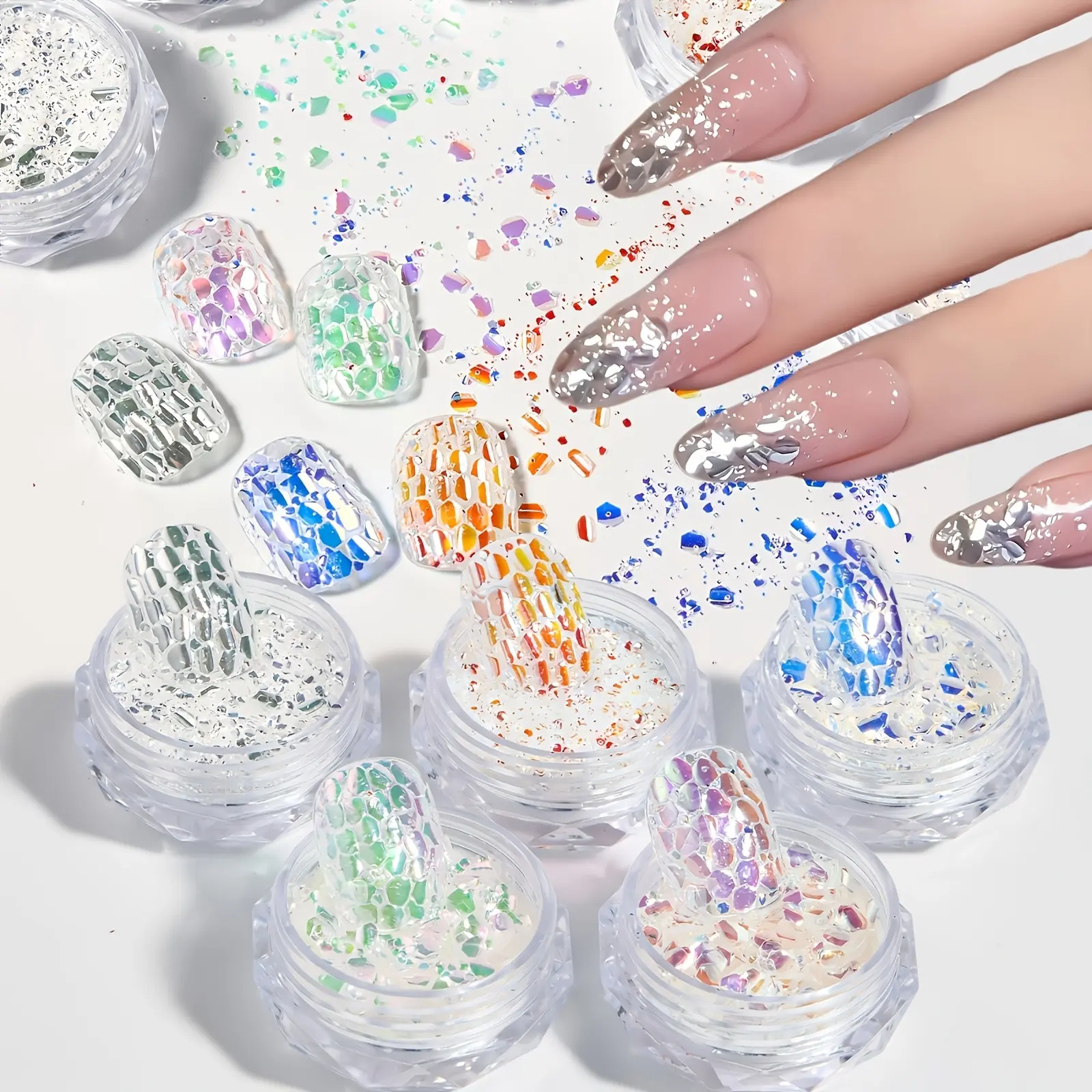 5Pcs Holographic Nail Art Glitter Set, Hexagon Iridescent Glitter Flakes for DIY Nail Decoration, Aurora Mermaid Effect Sequins for Manicure Design & Creative Crafts