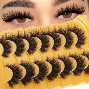 False Eyelashes Thick Faux Mink Lashes Cat Eye Lashes strips 6D Volume Wispy Fake Lash 18mm Long Mink Strip Eyelashes 7 Pairs
