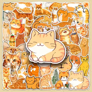 Orange Cat Pattern Sticker, 100pcs/set Cute Cartoon Self Adhesive Stickers, DIY Decorative Sticker for Phone Case, Computer, Guitar, Bag, Water Cup, Scrapbook Funny Stickers