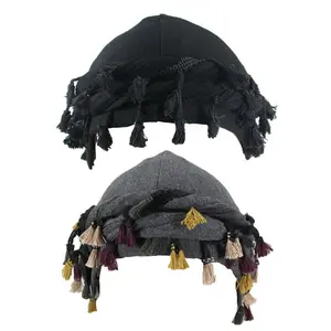 Men's Satin Lined Durag Turban with Burr Trim & Twisted Tail Fringe - Stylish Halo Cap for Muslim Men - Fashionable, Comfortable Headwear for All Occasions