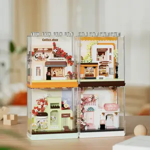Miniature Coffee Shop Building Blocks, 1 Box Miniature Coffee Shop Building Blocks with Dust Cover, Creative Desktop Decoration, Birthday Gift