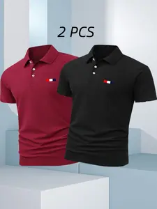 Men's Fashion Business Casual Short Sleeve Polo Shirts, Breathable Geometric Pattern, All Seasons Wear, Polyester Fabric, Holiday Gift