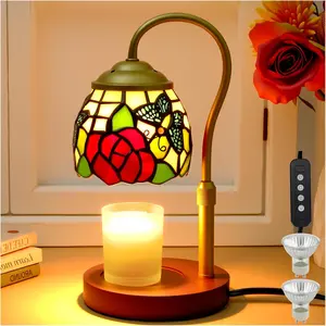 Candle Warmer Lamp with Timer Dimmer, Butterfly Tiffany Style Stained Glass Candle Lamp Warmer, Adjustable Wax Melt Warmer with 2 Bulbs for Small Jar Candles Valentine Birthday Gifts for Women