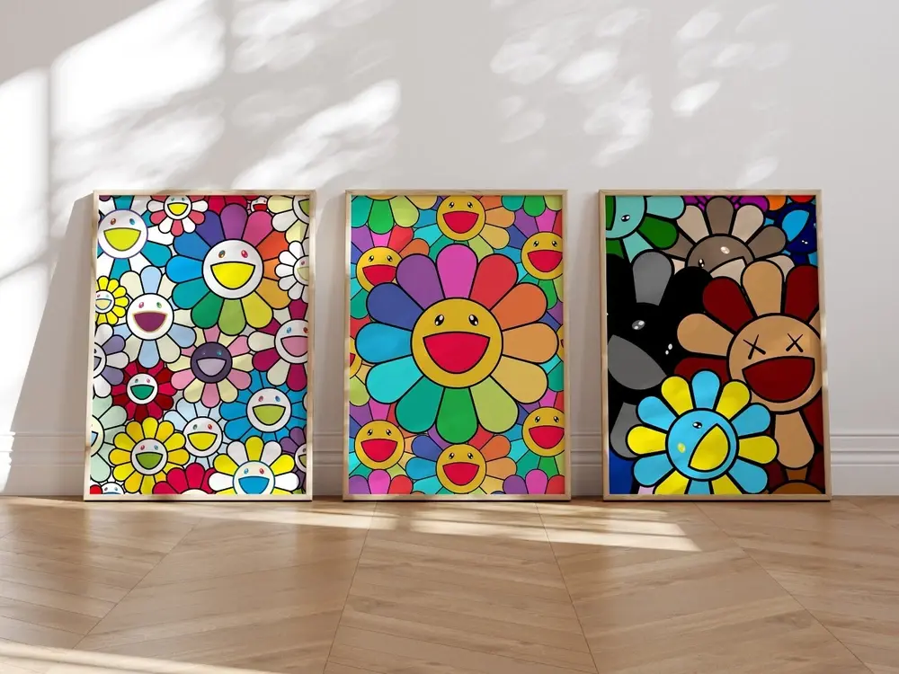 Set of 3 Takashi Murakami Exhibition Posters Multi Color Gallery Wall Art Decor