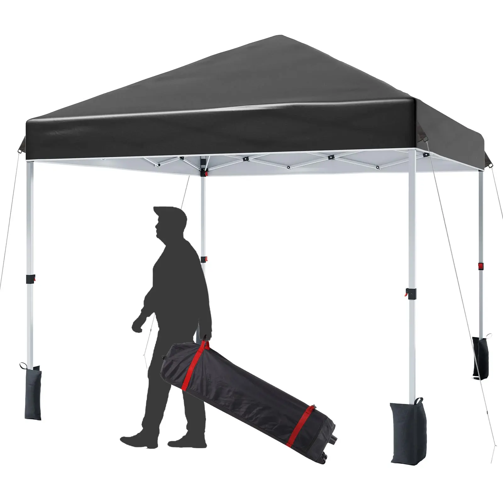 【GARVEE】8x8FT Instant Pop Up Canopy Tent，Canopy for One Person Setup, Waterproof, Wheeled Carry Bag, 3 Height Adjustable, Patented Center Lock, Includes Sandbags & Stakes,Black