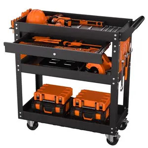 Robust Rolling Tool Trolley – Durable metal, 158 kg capacity, 4 levels, lockable drawer, perforated side panels – For garage and workshop,tool box