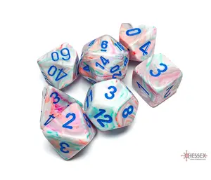 Festive (Pop Art/Blue) Chessex Brand D&D/RPG Polyhedral Dice Set - 7 Dice with Clear Storage Case
