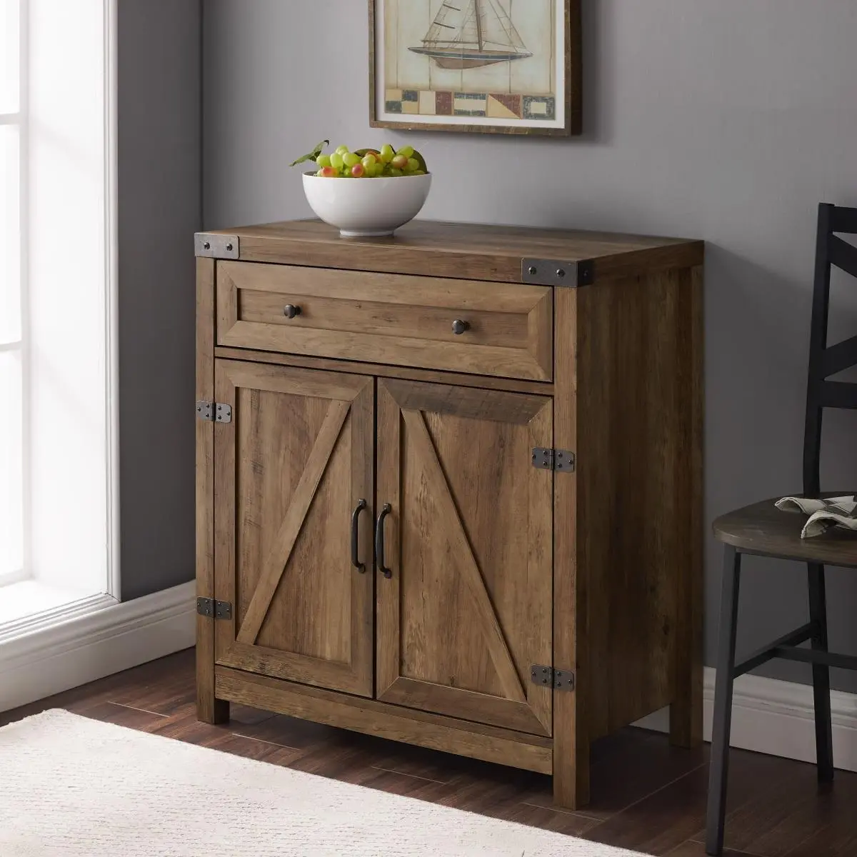 212 MAIN 30 in. Farmhouse Barn Door Accent Cabinet - Reclaimed Wood Indoor Cupboard Furniture with Adjustable Shelf, Wood Farmhouse Drawer