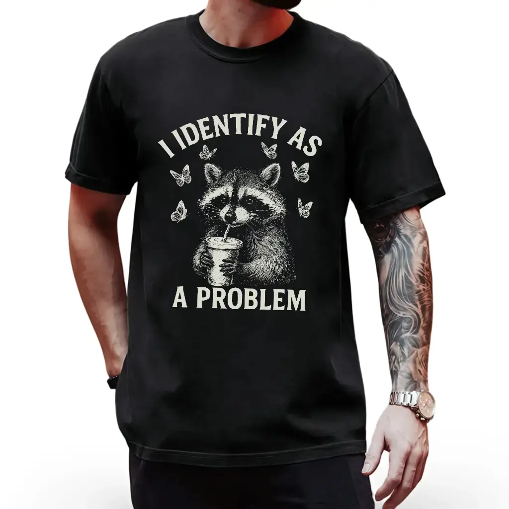 Men's Short-Sleeve Retro Raccoon Graphic Sports T-Shirt, Y2K Hip Hop Oversized Soft Cotton Casual Streetwear Top