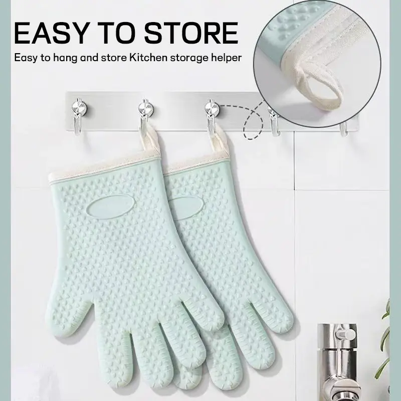 Heatproof Kitchen Gloves Spruce Green Two-piece Pack Silicone Oven Mitts with Cotton Padding for High Temperature Protection Handling Hot Bakeware cleaning use gel  gloves