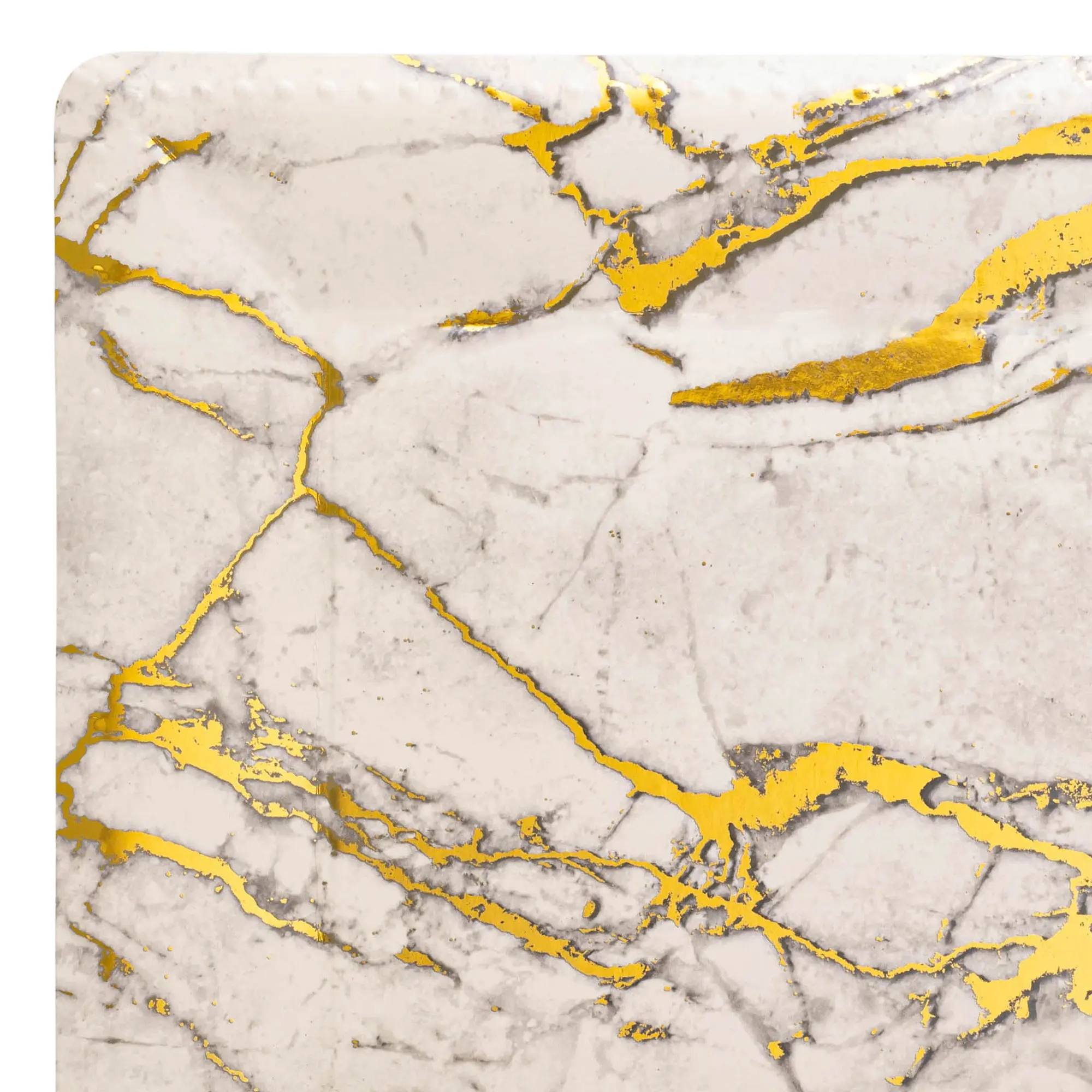 White with Gold Marble Square Disposable Paper Charger Plates (13")