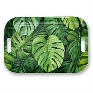 Contemporary Tropical Leaf Pattern Serving Tray - Lightweight, Easy to Clean, Sturdy Melamine with Handle, Ideal for Home Decor and Serving, Home Decor Tray | Tropical Leaf Design | Durable Serving Tray, Serving Tray (Non-Food Contact)