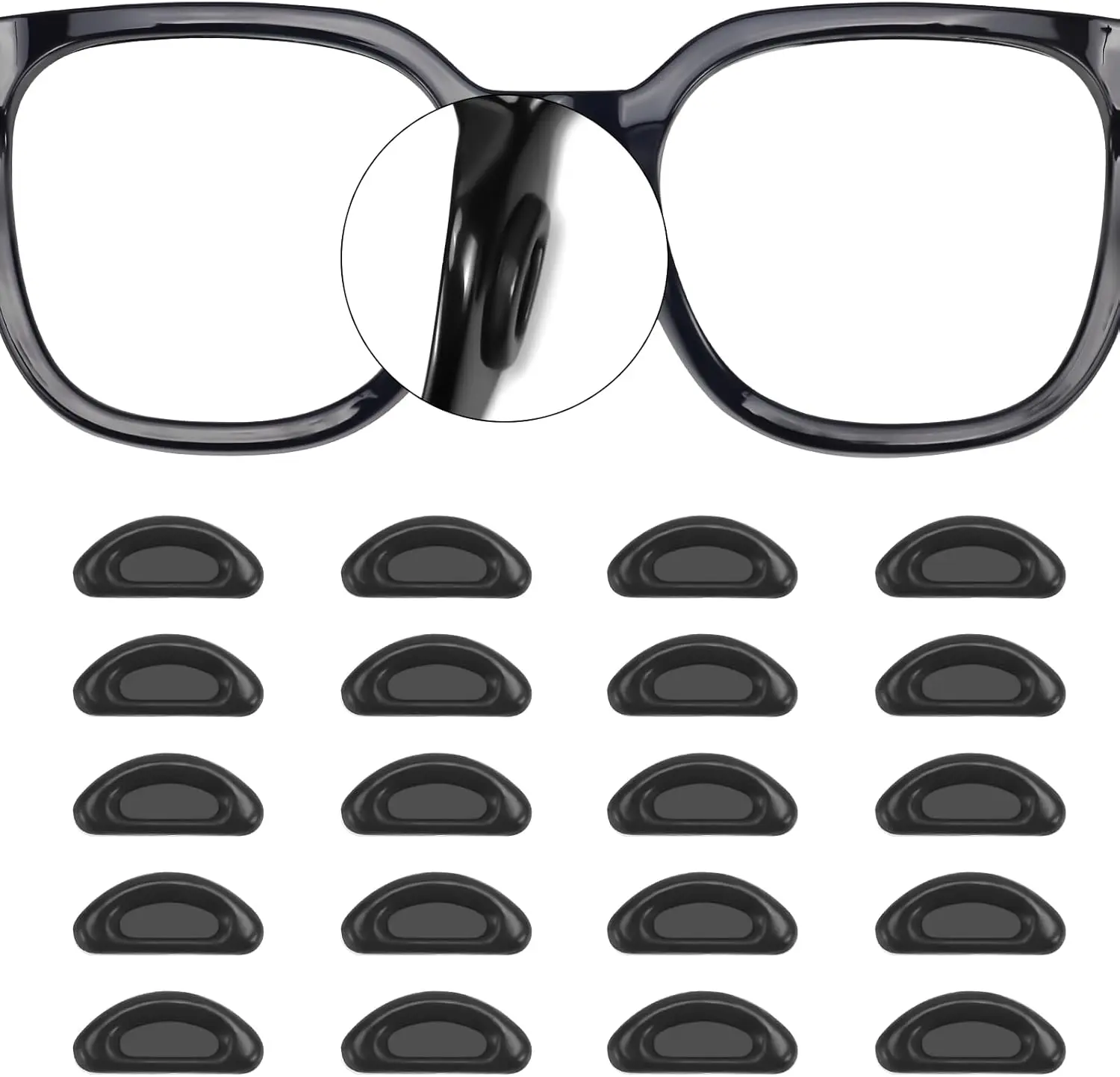Unisex 20 Pairs Stick-On Silicone Thin Eyeglass Nose Pads - Anti-Slip, Adhesive for Glasses, Sunglasses (Clear)