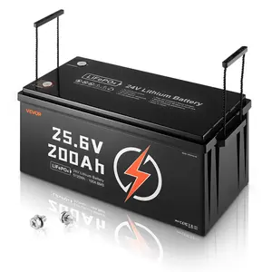 VEVOR 24V 200Ah LiFePO4 Lithium Battery, Built-in 100A BMS, Deep Cycle Lithium Rechargeable Battery with Low Temperature Protection, 4000+ Cycles, Max.5120Wh, for RV, Camper, Trolling Motors, Marine