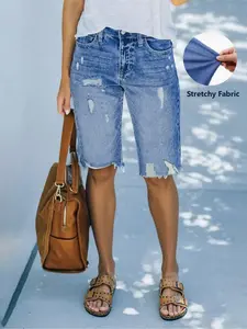 Women's High-Waisted Ripped Denim Shorts, Womenswear, Fashionable Summer, Casual Beachwear, Comfortable Light Color Design