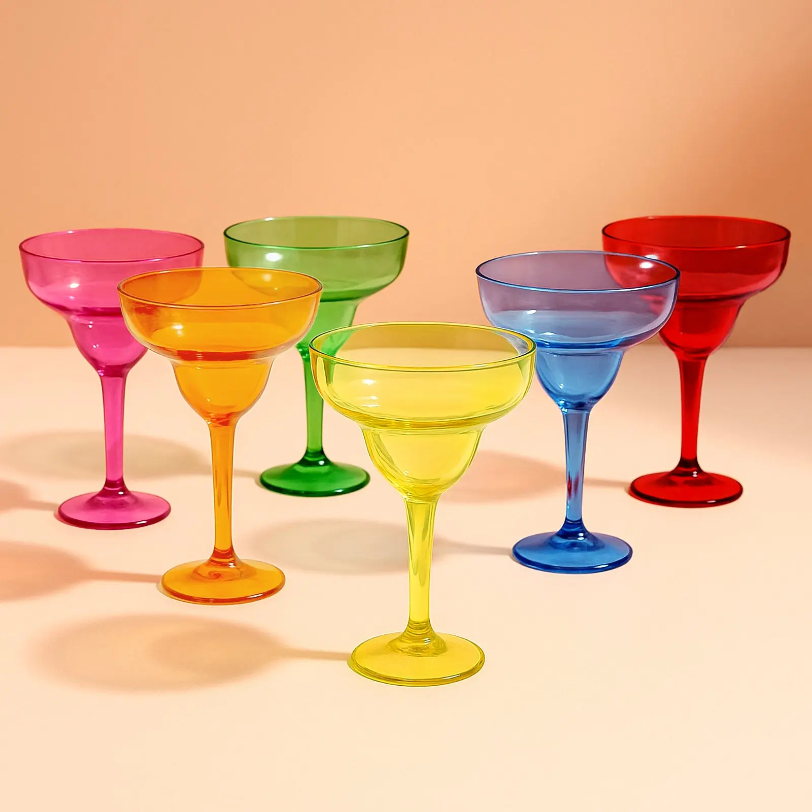 48-Pack 12oz Plastic Margarita Glasses - Assorted Colors, Reusable Glassware Drinkware for Parties, Fiesta Events