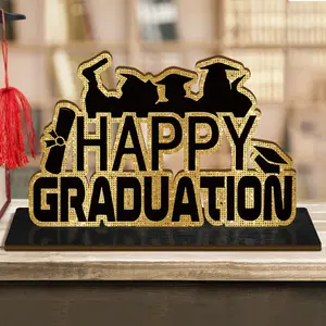 1PC Wooden Class of 2026 Congrats Grad Centerpiece, Double Sided Sign for Graduation Table Decor, Cap & Floral Display, Party Supplies for 2026 Graduate