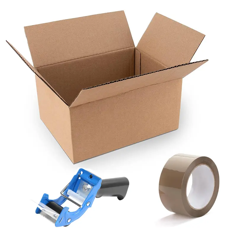 Moving & Shipping Supply Kit - 10-Pack 12x9x6in Durable Corrugated Boxes, 3in Blue Tape Dispenser, 3in Brown Packing Tape with Strong Adhesion for Home Storage, Office Organization, Protection (Ergonomic Design Included)