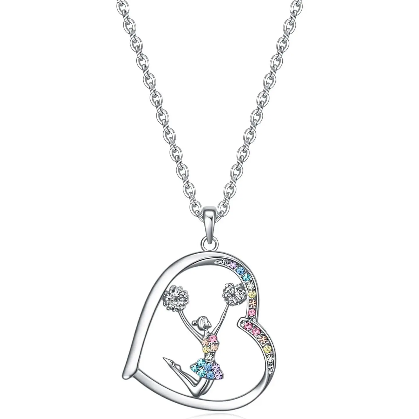 Cheerleader Gifts for Girls,Rainbow Cheerleader Necklace Cheerleading Girl Jewelry Pendant,Sport Cheer Accessories Birthday Gifts for Girls Daughter