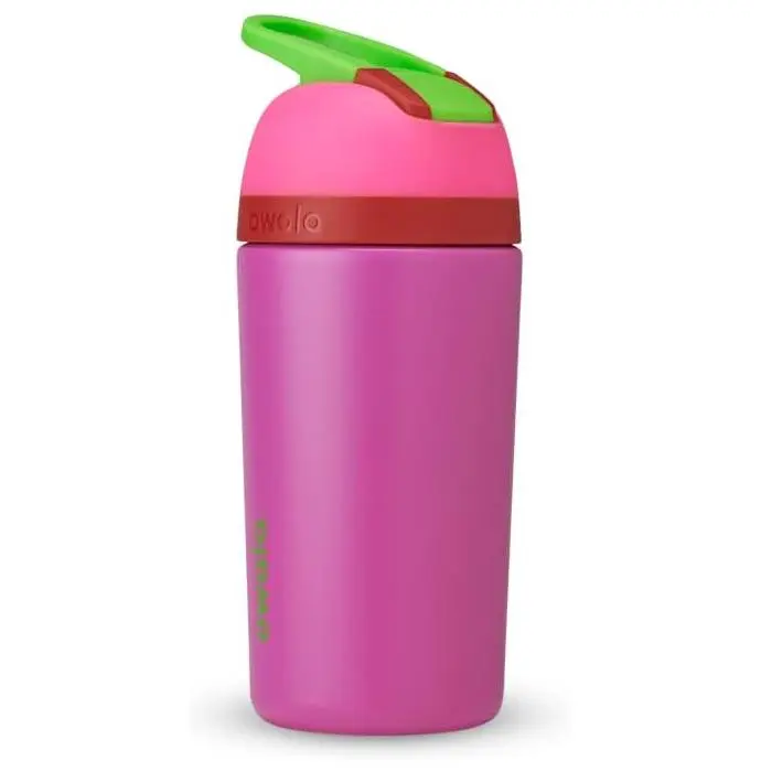 Owala Kids Flip Insulated Stainless-Steel Water Bottle with Straw and Locking Lid, 14-Ounce, Pink/Purple (All the Berries)