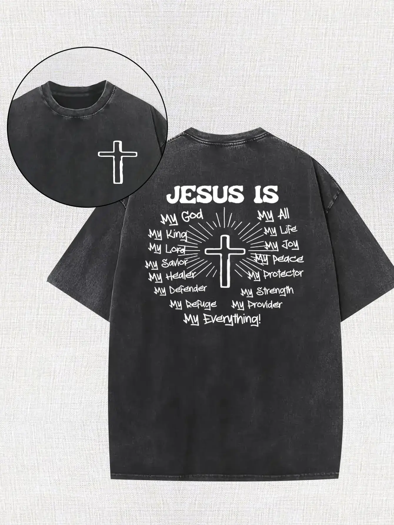 Men's Oversized Round Neck Shortsleeve Tshirt - 100% Cotton Heavyweight Soft Fabric, Cross Graphic Print, Top for Pairing with Jeans