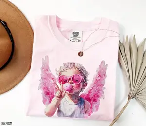 Comfort Colors Valentine Shirt, Blowing Bubble Cupid Shirt, Valentines Day Shirt for Women, Girlfriend Shirt, Valentine Day T-Shirt