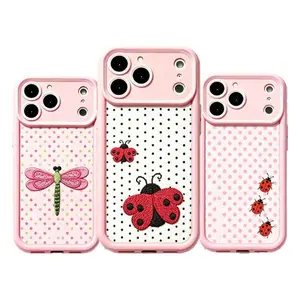 Whimsical Pink Ladybug Phone Case with Cute Cottagecore Aesthetic – Adorable Ladybird Patchwork Polka Dot Floral Design, Kawaii  Cartoon Art, Soft Durable TPU Cover with Lens Protection, Compatible with iPhone 11–17 Pro Max, Ideal Gift for Her & Him